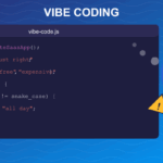 AI-assisted vibe coding illustration showing code editor with camelCase vs snake_case bug and AI assistant - visual representation of building a SaaS platform with Cline bot